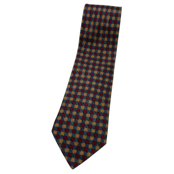ERMENEGILDO ZEGNA SOFT Men's Silk Tie LUXURY Gray Burgundy Geometric W:4" EUC